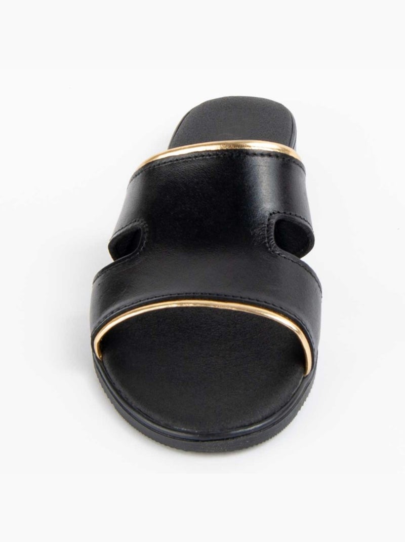 Sandália Baixa Couro Natural Purapiel Preto - Kiabi