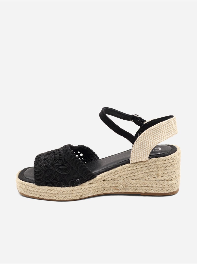 Sandália com salto em croché Preto - Kiabi