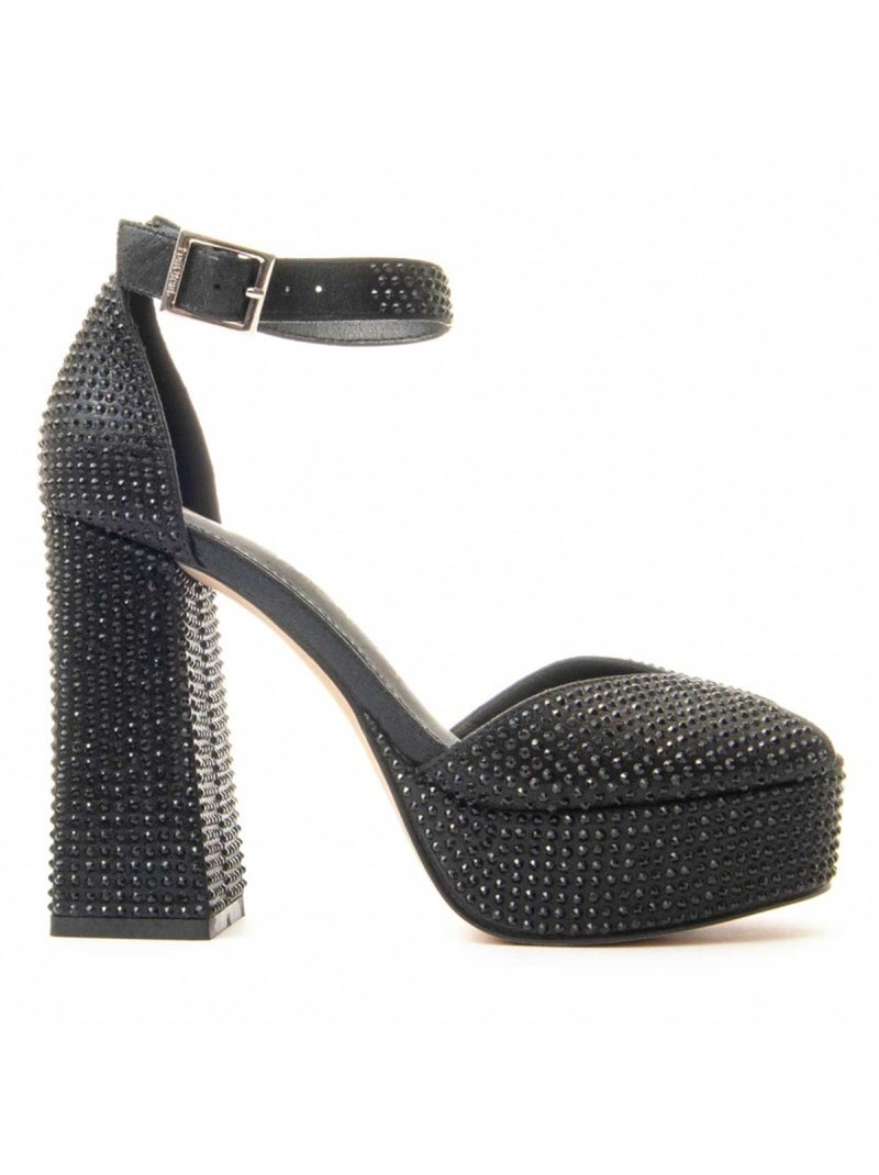 Sandália Com Salto Material Sintético E Têxtil Montevita Preto - Kiabi