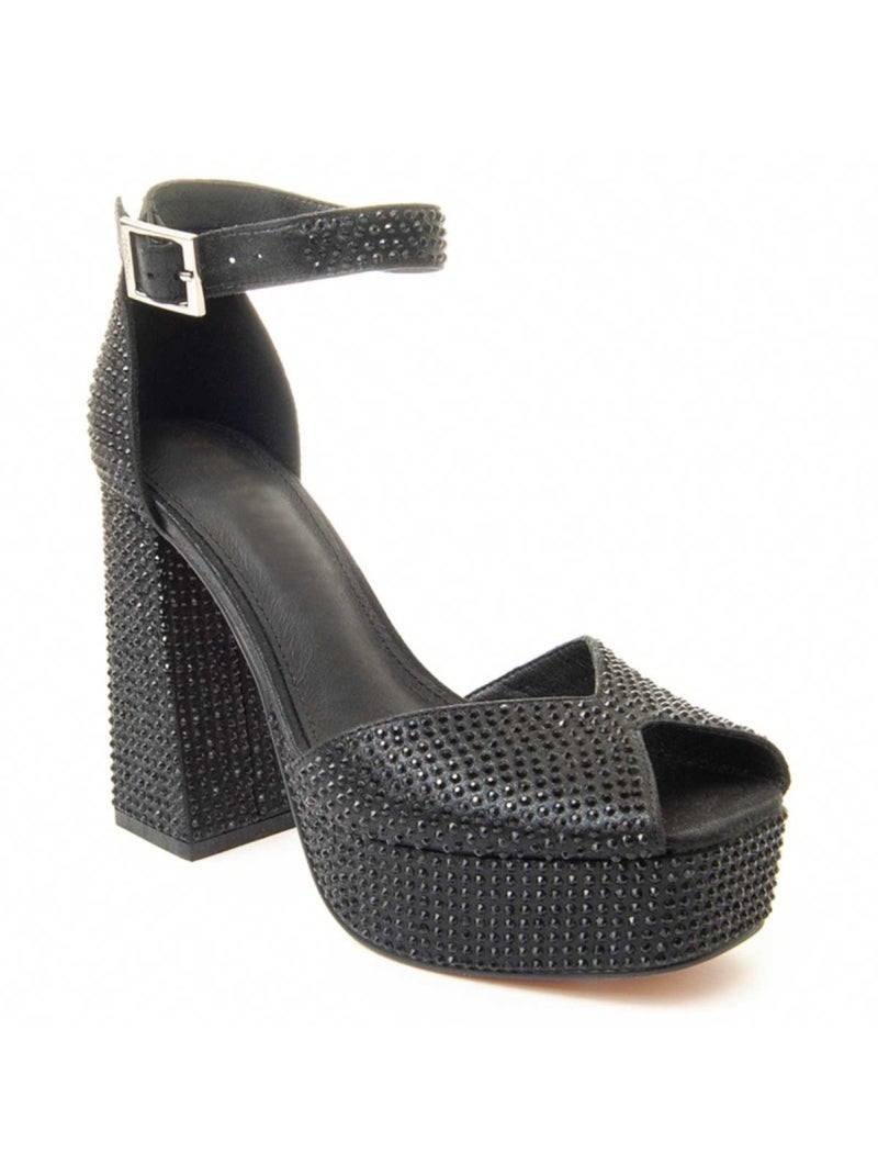 Sandália Com Salto Material Sintético E Têxtil Montevita Preto - Kiabi