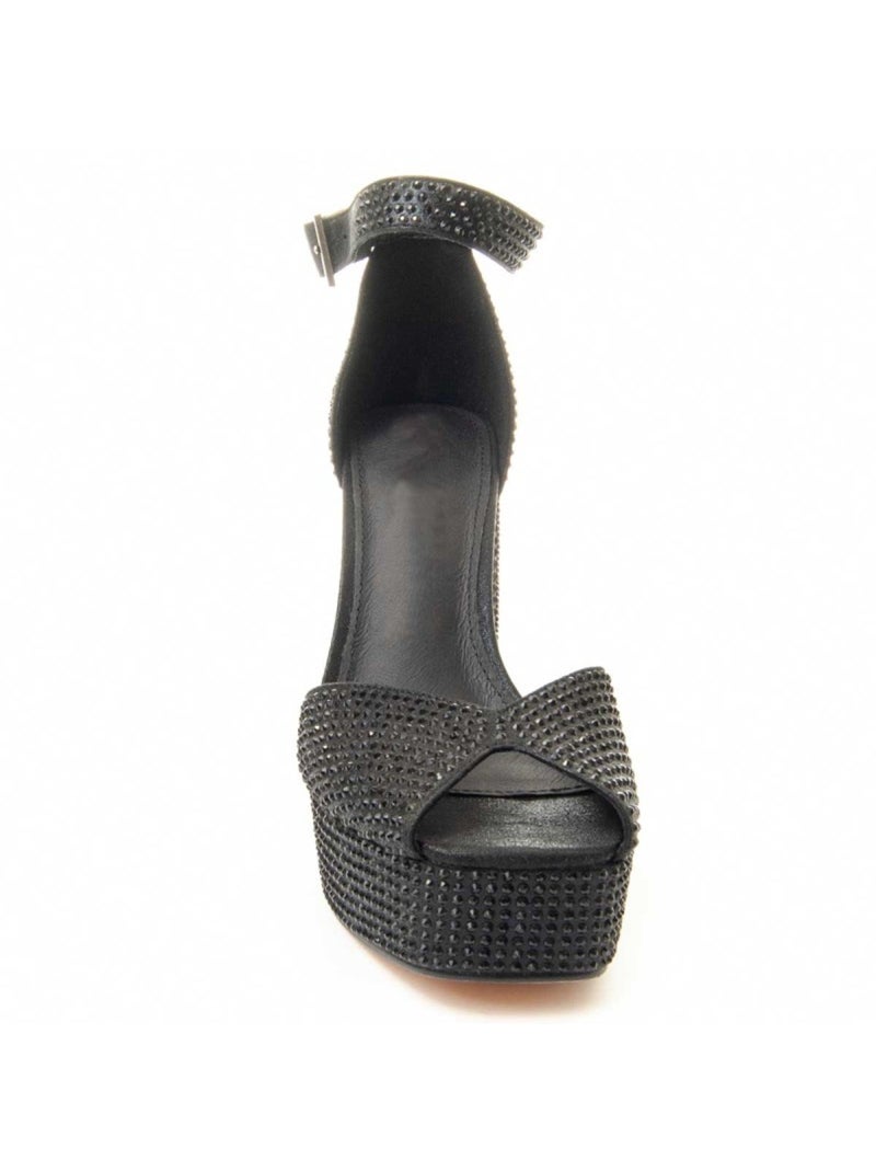 Sandália Com Salto Material Sintético E Têxtil Montevita Preto - Kiabi