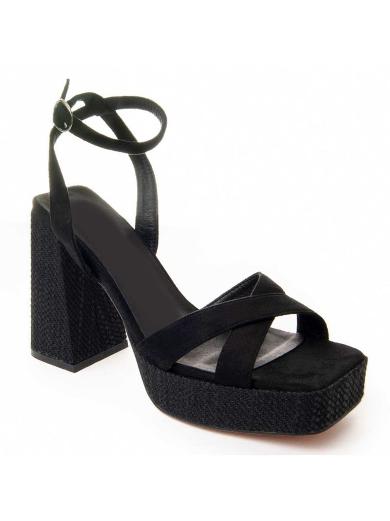 Sandália Com Salto Material Sintético Montevita Preto - Kiabi