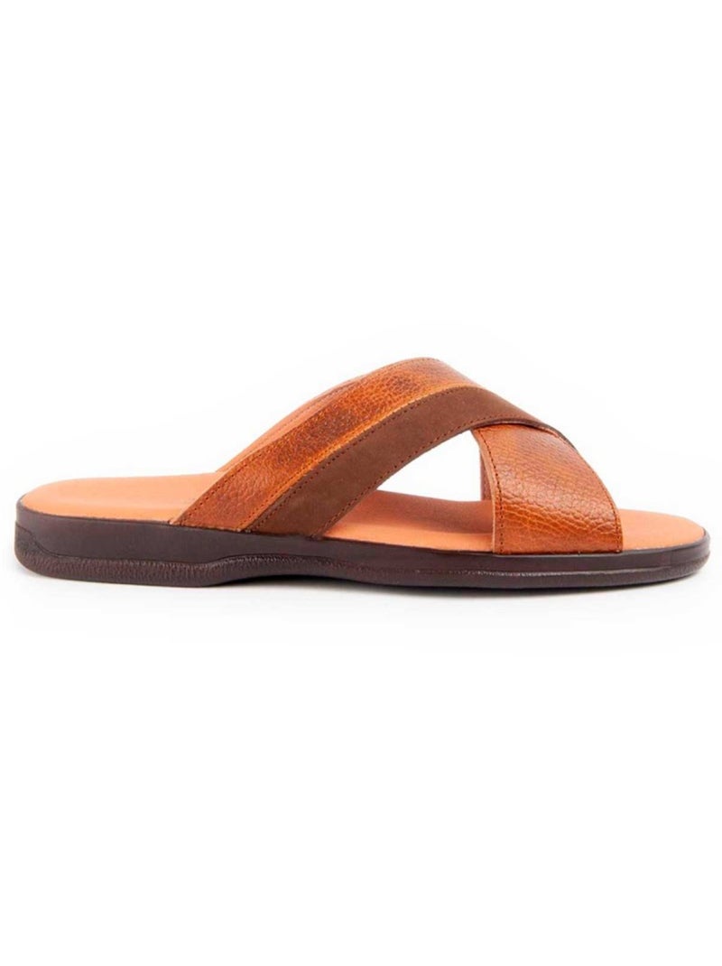 Sandália Couro Natural Purapiel Castanho - Kiabi