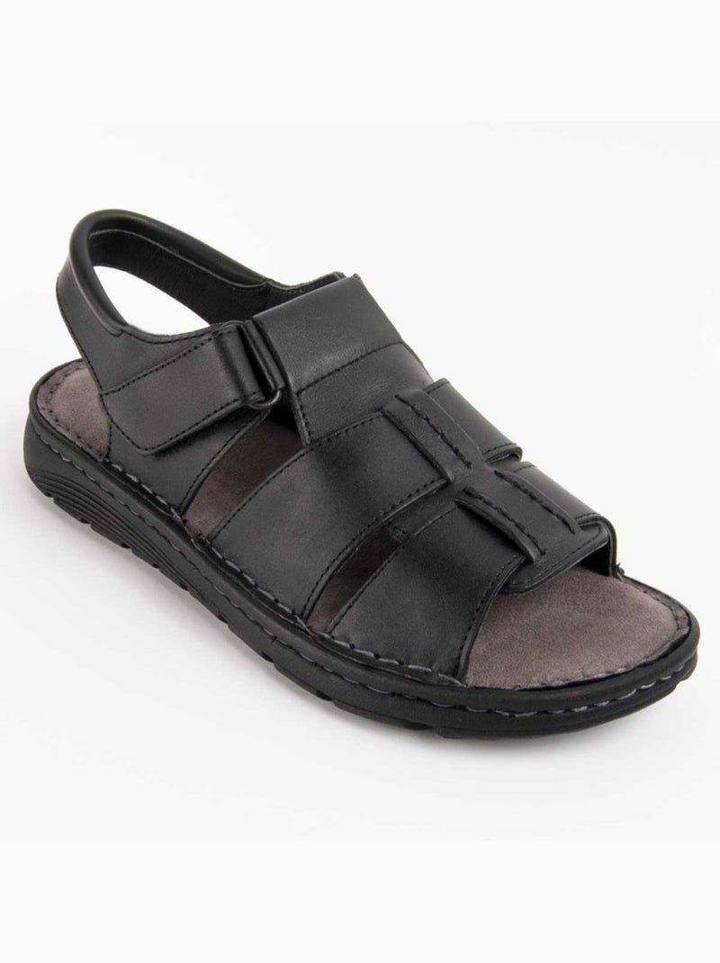 Sandália Couro Natural Purapiel Preto - Kiabi