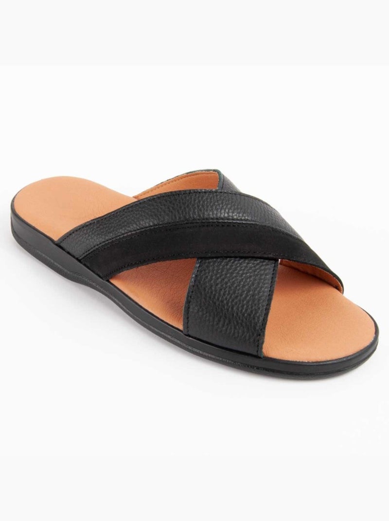Sandália Couro Natural Purapiel Preto - Kiabi