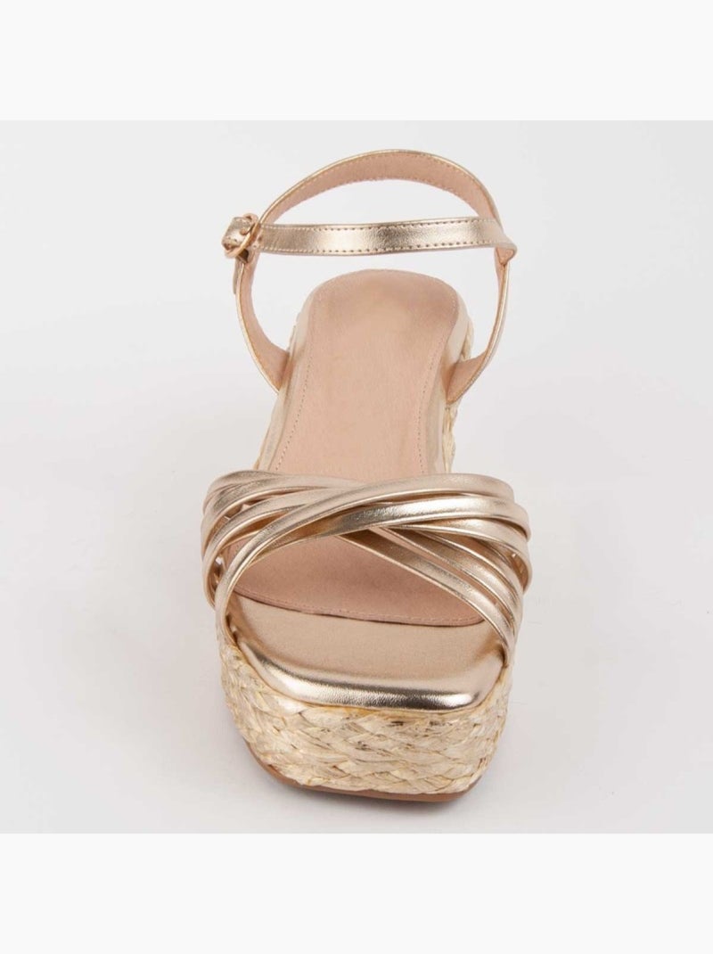 Sandália De Esparto Com Cunha Material Sintético Montevita Dourado/Ouro - Kiabi