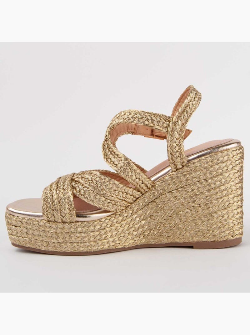 Sandália De Esparto Com Cunha Material Sintético Montevita Dourado/Ouro - Kiabi