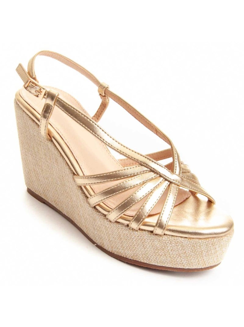 Sandália De Esparto Com Cunha Material Sintético Montevita Dourado/Ouro - Kiabi