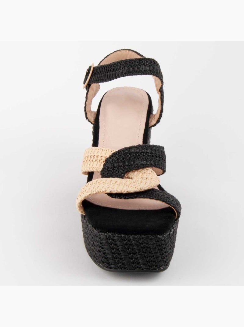 Sandália De Esparto Com Cunha Material Sintético Montevita Preto - Kiabi