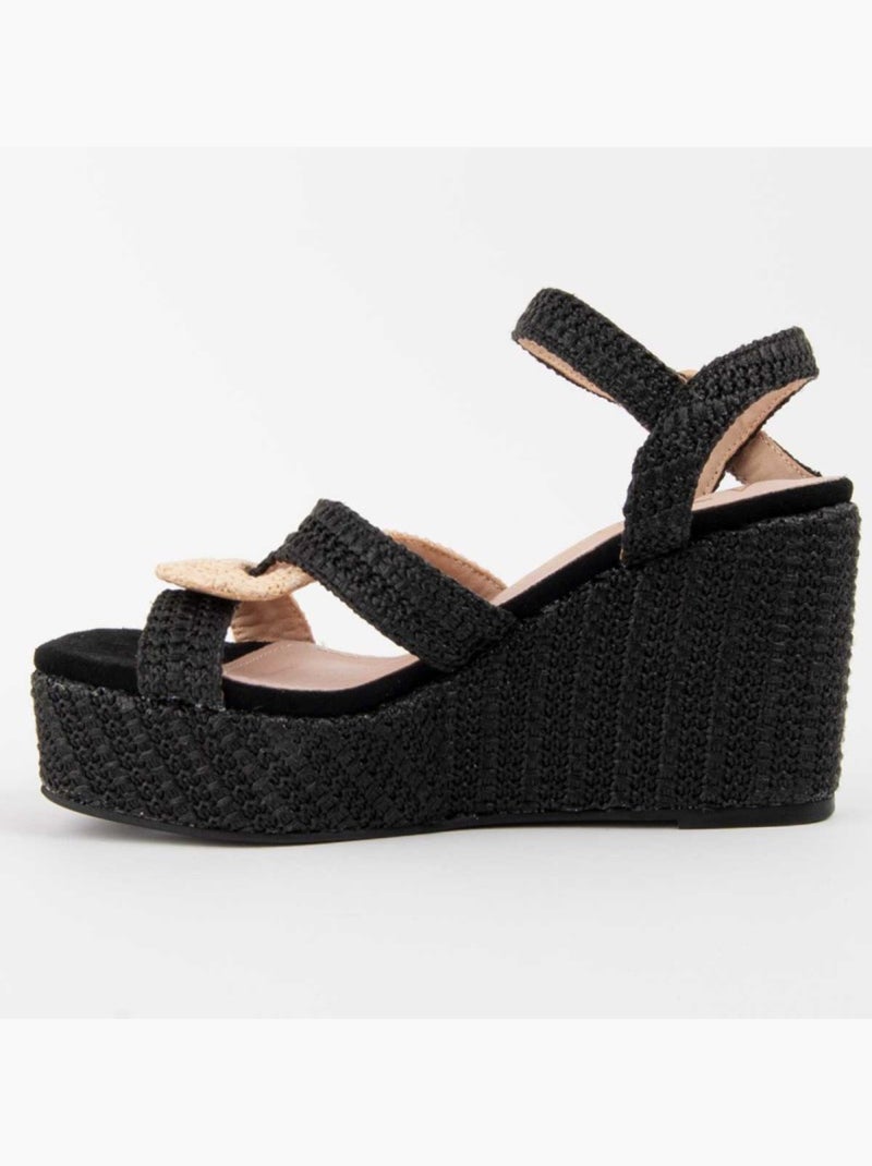 Sandália De Esparto Com Cunha Material Sintético Montevita Preto - Kiabi