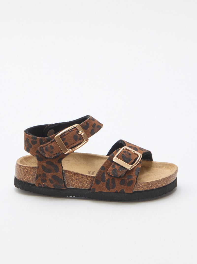 Sandália estampada de leopardo com tiras Castanho - Kiabi