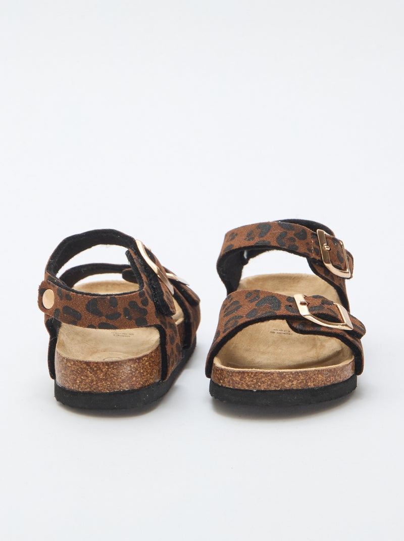 Sandália estampada de leopardo com tiras Castanho - Kiabi