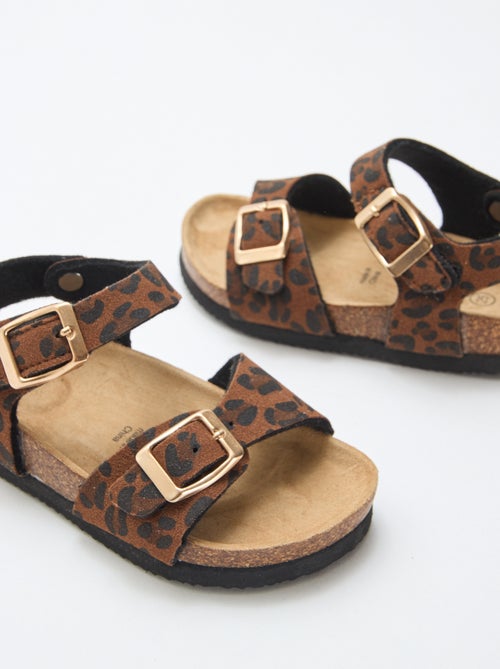 Sandália estampada de leopardo com tiras - Kiabi