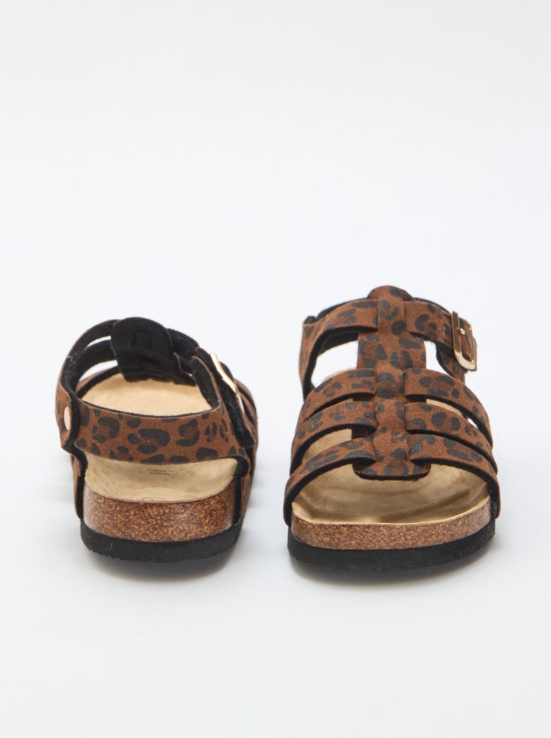 Sandália estampada de leopardo em camurça Castanho - Kiabi
