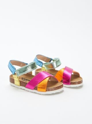 Sandálias abertas multicolores com tiras de velcro