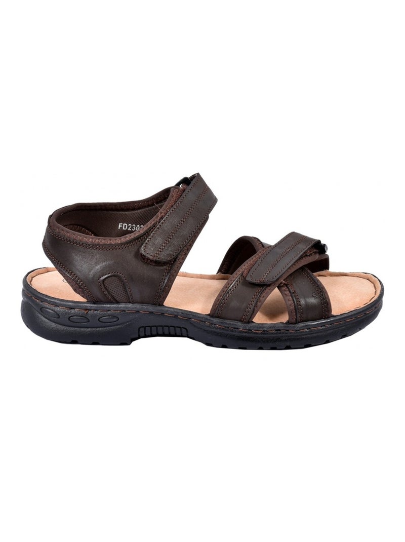 Sandalias cabedal velcro Castanho-havana - Kiabi
