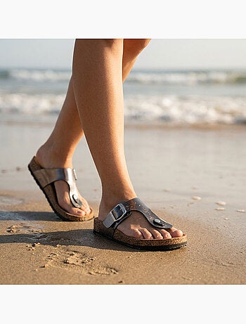Sandalias Chinelo de Dedo Fivela Camurça Metal Camel Prata Bronze OZABI