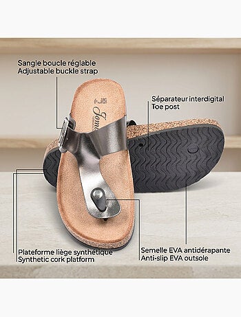Sandalias Chinelo de Dedo Fivela Camurça Metal Camel Prata Bronze OZABI