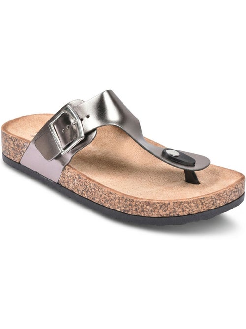 Sandalias Chinelo de Dedo Fivela Camurça Metal Camel Prata Bronze OZABI - Kiabi Sandalias Chinelo de Dedo Fivela Camurça Metal Camel Prata Bronze OZABI - Kiabi