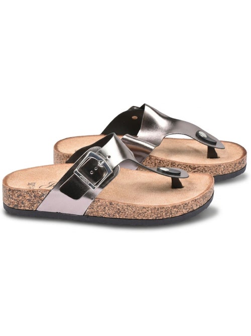 Sandalias Chinelo de Dedo Fivela Camurça Metal Camel Prata Bronze OZABI - Kiabi Sandalias Chinelo de Dedo Fivela Camurça Metal Camel Prata Bronze OZABI - Kiabi