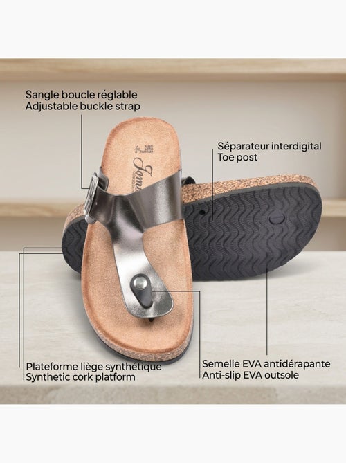 Sandalias Chinelo de Dedo Fivela Camurça Metal Camel Prata Bronze OZABI - Kiabi Sandalias Chinelo de Dedo Fivela Camurça Metal Camel Prata Bronze OZABI - Kiabi