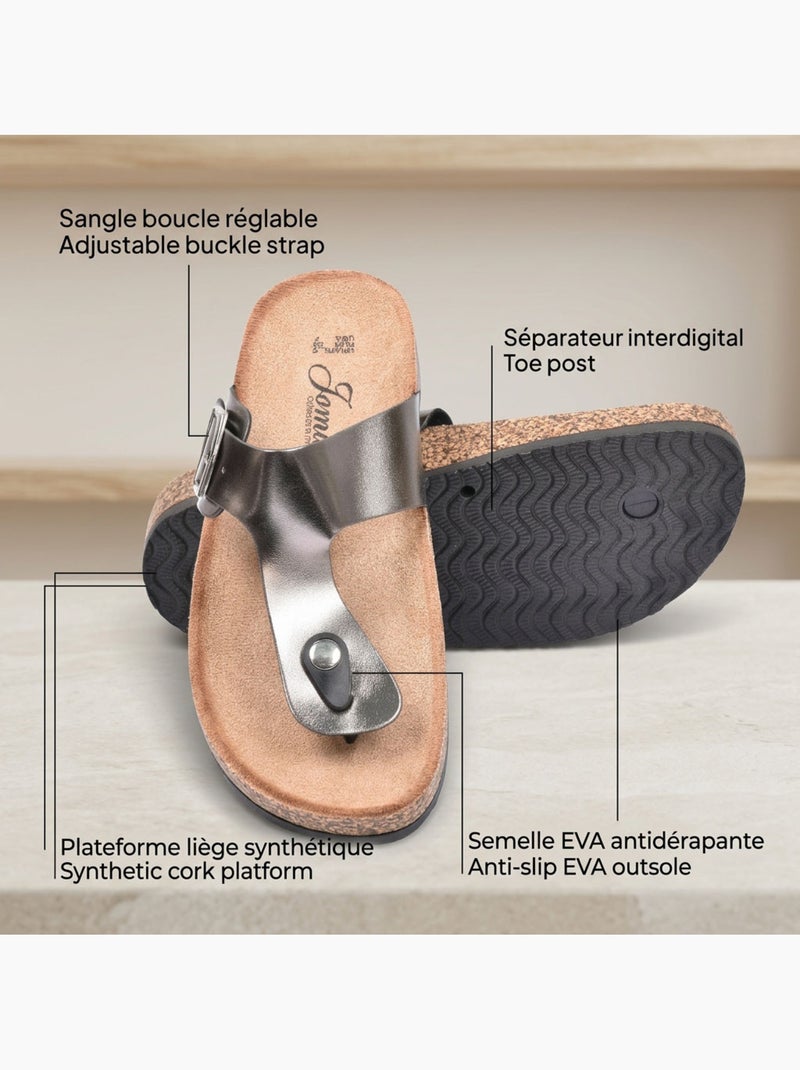 Sandalias Chinelo de Dedo Fivela Camurça Metal Camel Prata Bronze OZABI Bronze - Kiabi