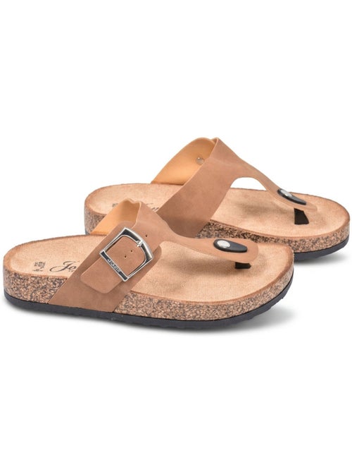 Sandalias Chinelo de Dedo Fivela Camurça Metal Camel Prata Bronze OZABI - Kiabi Sandalias Chinelo de Dedo Fivela Camurça Metal Camel Prata Bronze OZABI - Kiabi
