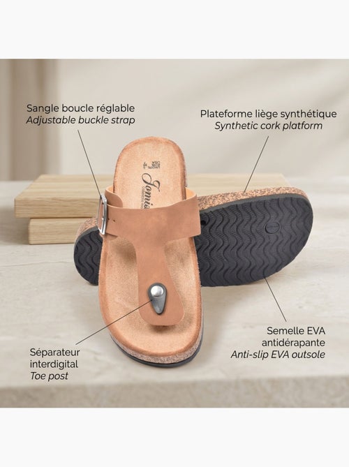 Sandalias Chinelo de Dedo Fivela Camurça Metal Camel Prata Bronze OZABI - Kiabi Sandalias Chinelo de Dedo Fivela Camurça Metal Camel Prata Bronze OZABI - Kiabi