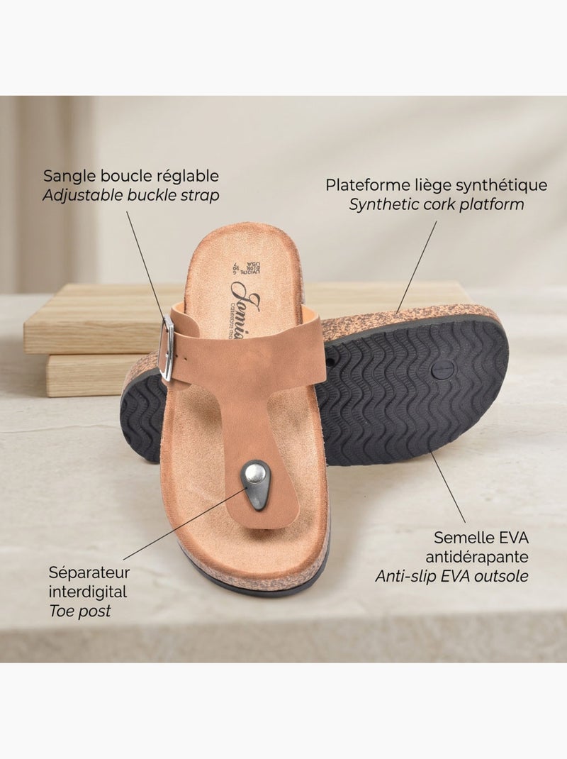 Sandalias Chinelo de Dedo Fivela Camurça Metal Camel Prata Bronze OZABI Camelo - Kiabi