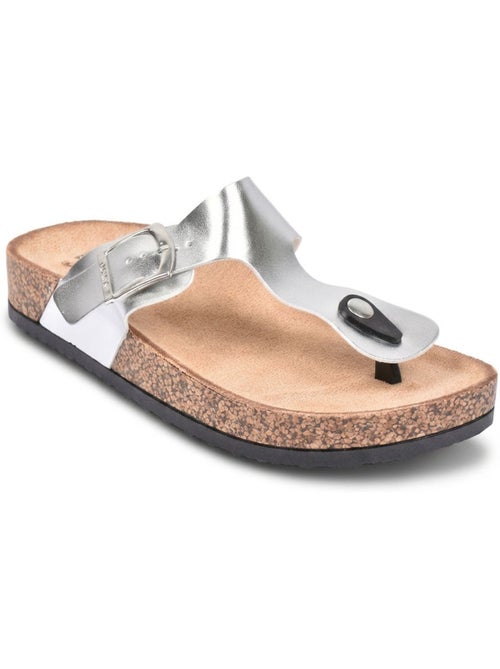 Sandalias Chinelo de Dedo Fivela Camurça Metal Camel Prata Bronze OZABI - Kiabi Sandalias Chinelo de Dedo Fivela Camurça Metal Camel Prata Bronze OZABI - Kiabi