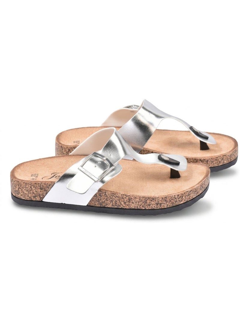 Sandalias Chinelo de Dedo Fivela Camurça Metal Camel Prata Bronze OZABI Verde - Kiabi