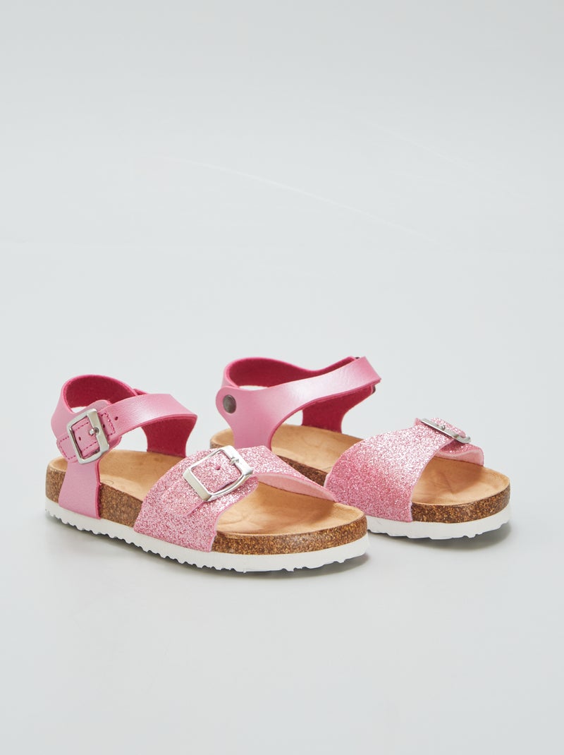 Sandálias com brilhantes com tiras de velcro ROSA - Kiabi