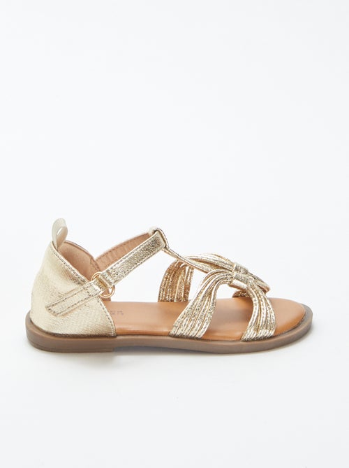 Sandálias com múltiplas tiras douradas de velcro - Kiabi