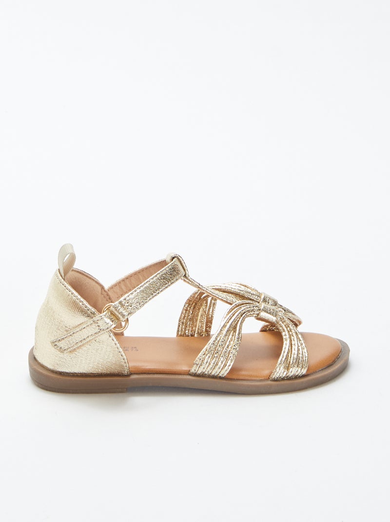 Sandálias com múltiplas tiras douradas de velcro BEGE - Kiabi