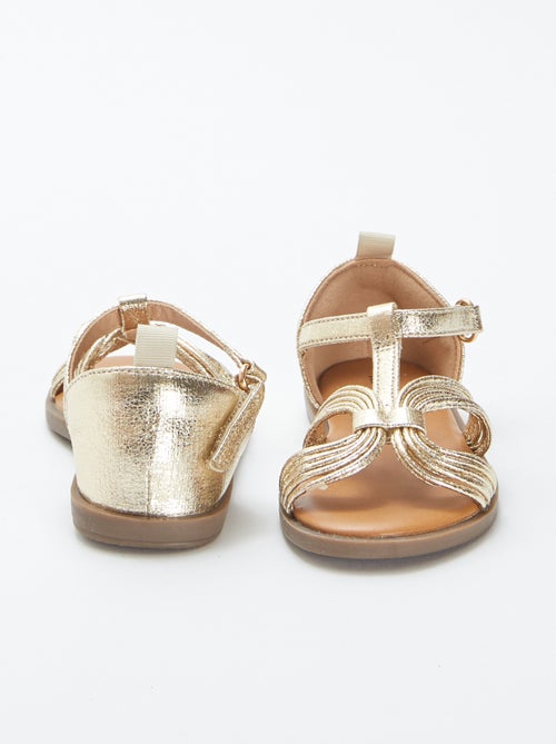 Sandálias com múltiplas tiras douradas de velcro - Kiabi