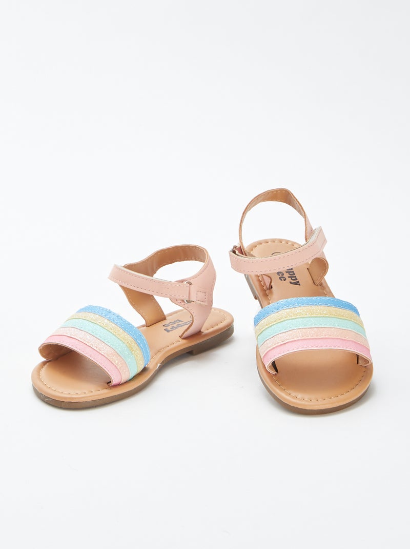 Sandálias com tira de velcro com tira larga multicor ROSA - Kiabi