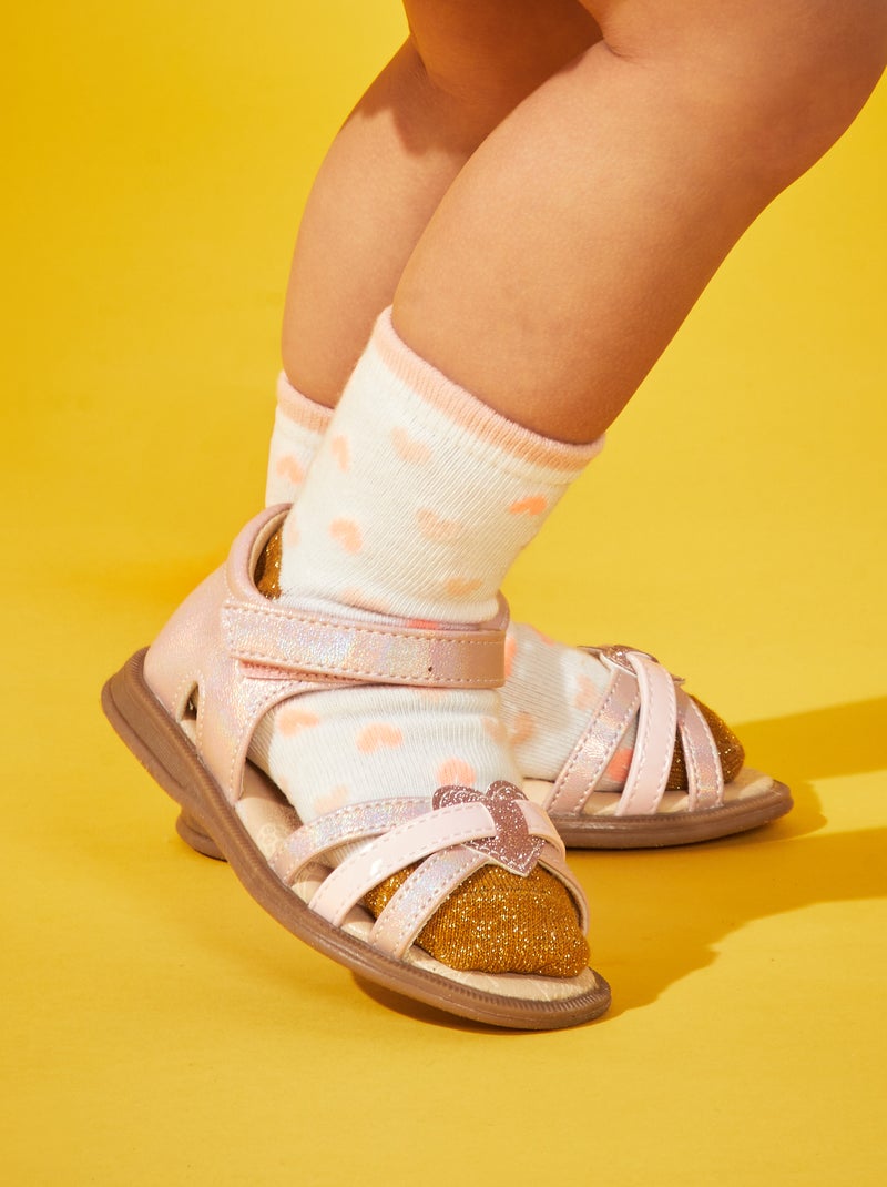 Sandálias com tira de velcro Rosa - Kiabi