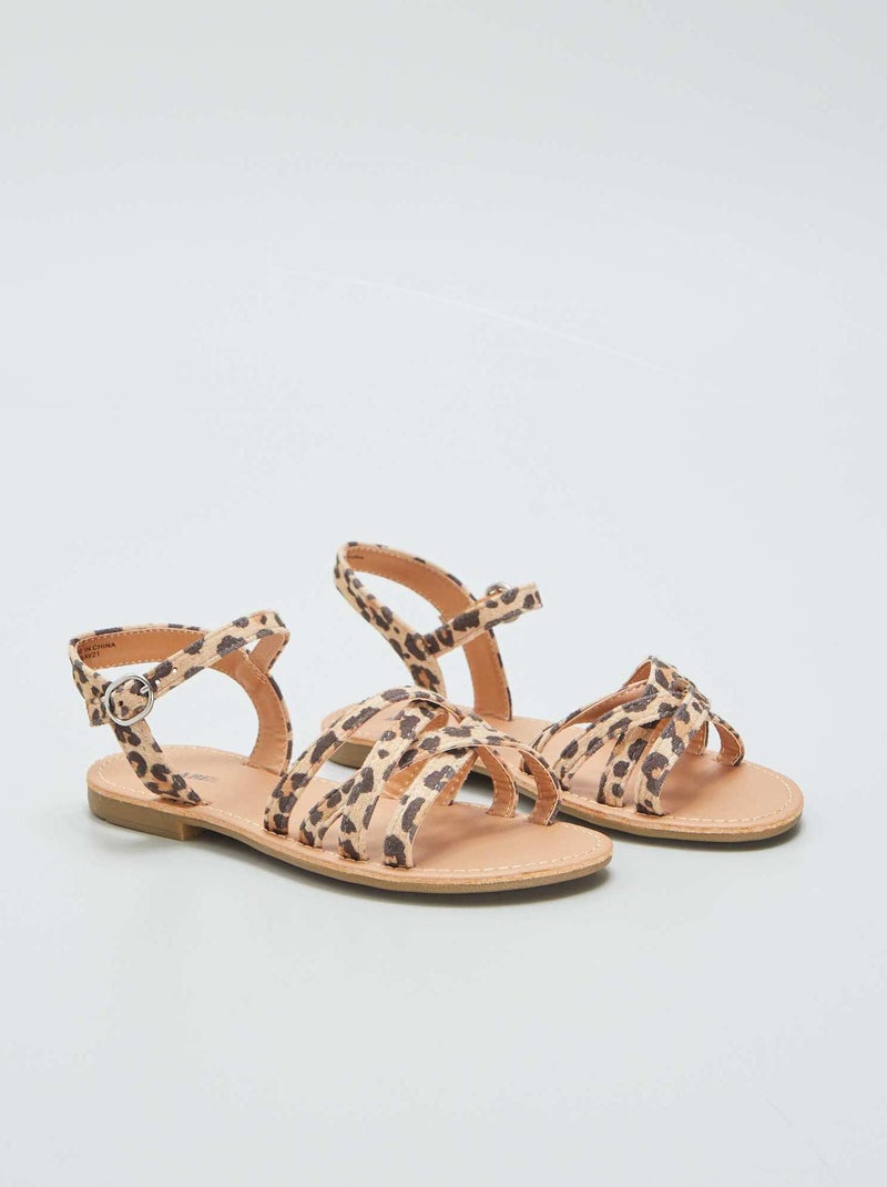 Sandálias com tiras cruzadas  - estampado leopardo MARROM - Kiabi