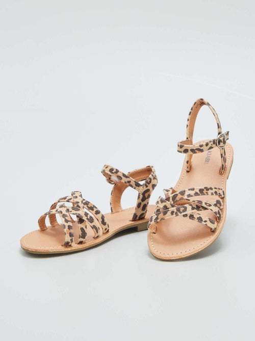 Sandálias com tiras cruzadas  - estampado leopardo - Kiabi