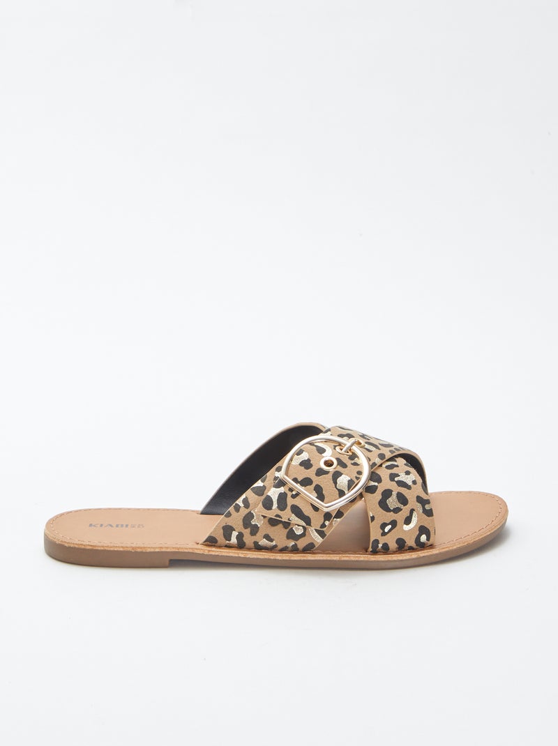 Sandálias com tiras cruzadas com estampado CASTANHO - Kiabi