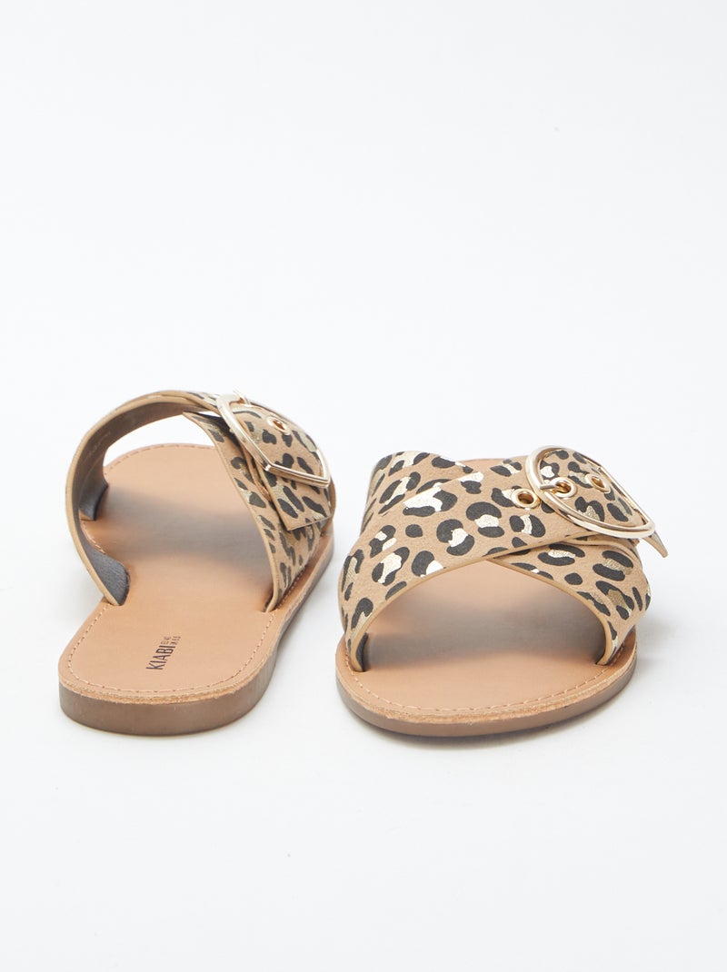 Sandálias com tiras cruzadas com estampado CASTANHO - Kiabi