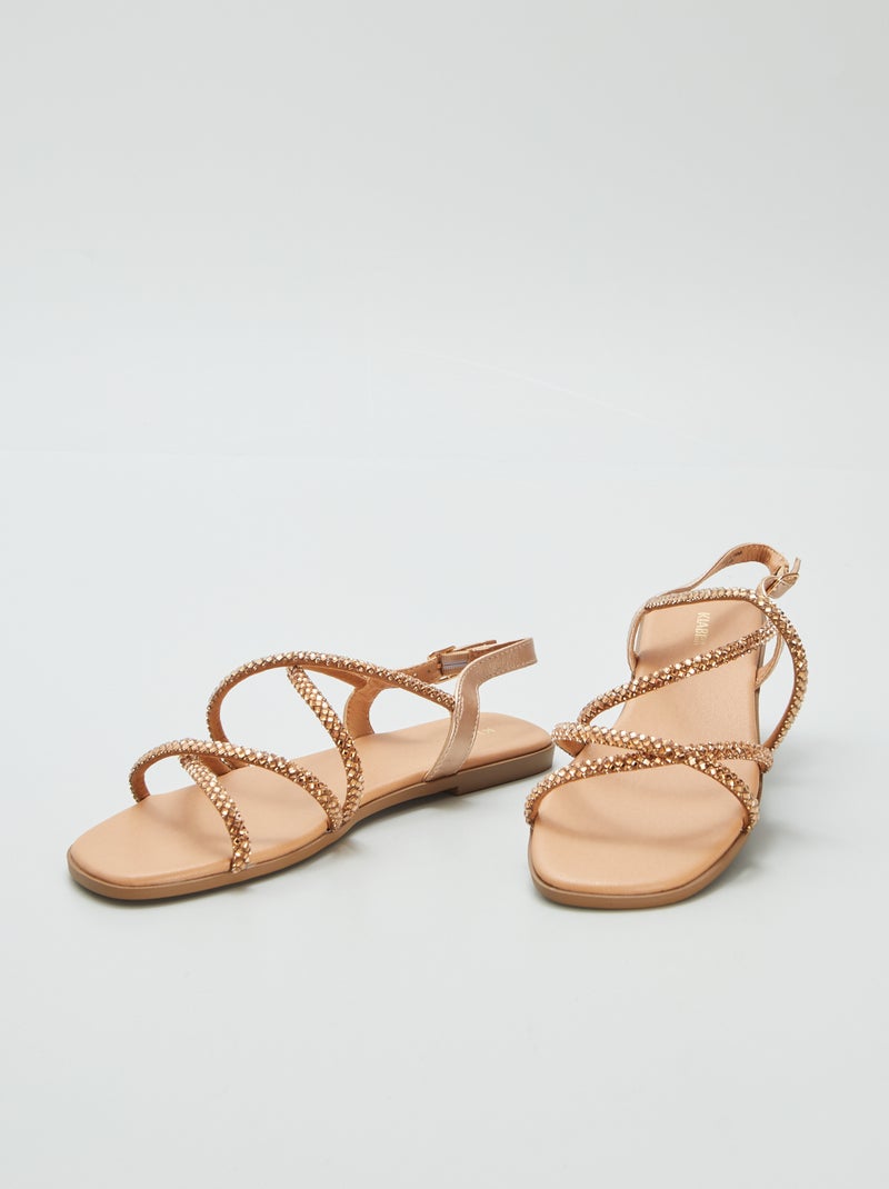 Sandálias com tiras cruzadas com ouropel LARANJA - Kiabi