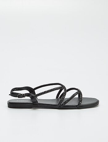 Sandálias com tiras cruzadas com ouropel