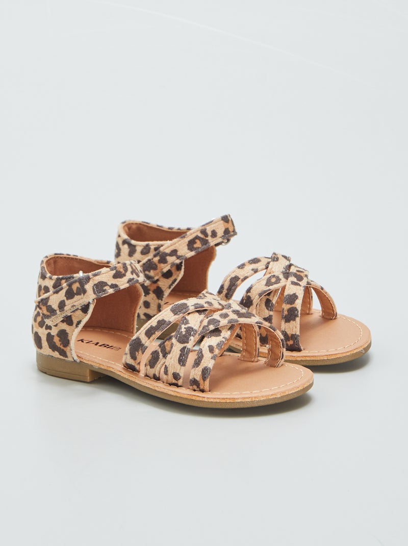 Sandálias com tiras cruzadas e estampado leopardo MARROM - Kiabi
