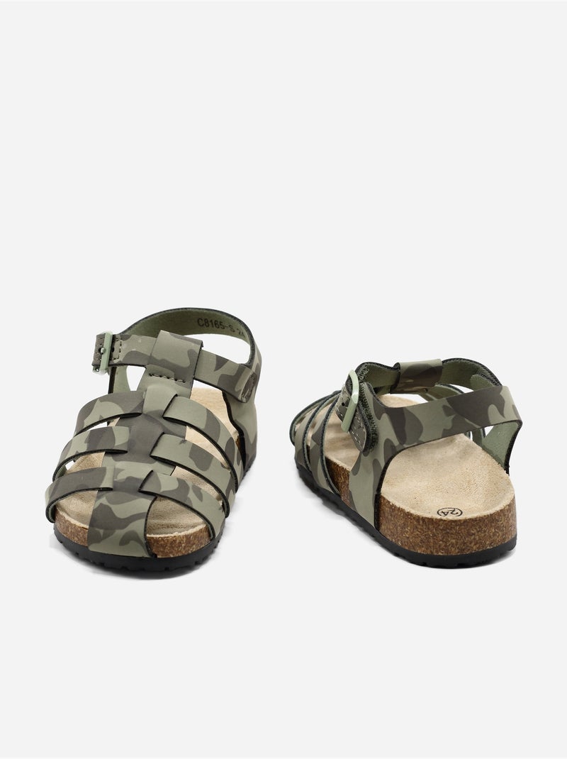 Sandálias com velcro Cáqui - Kiabi