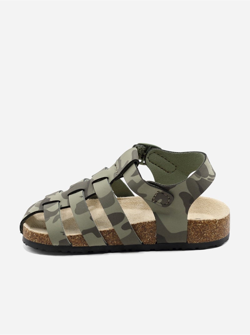 Sandálias com velcro Cáqui - Kiabi