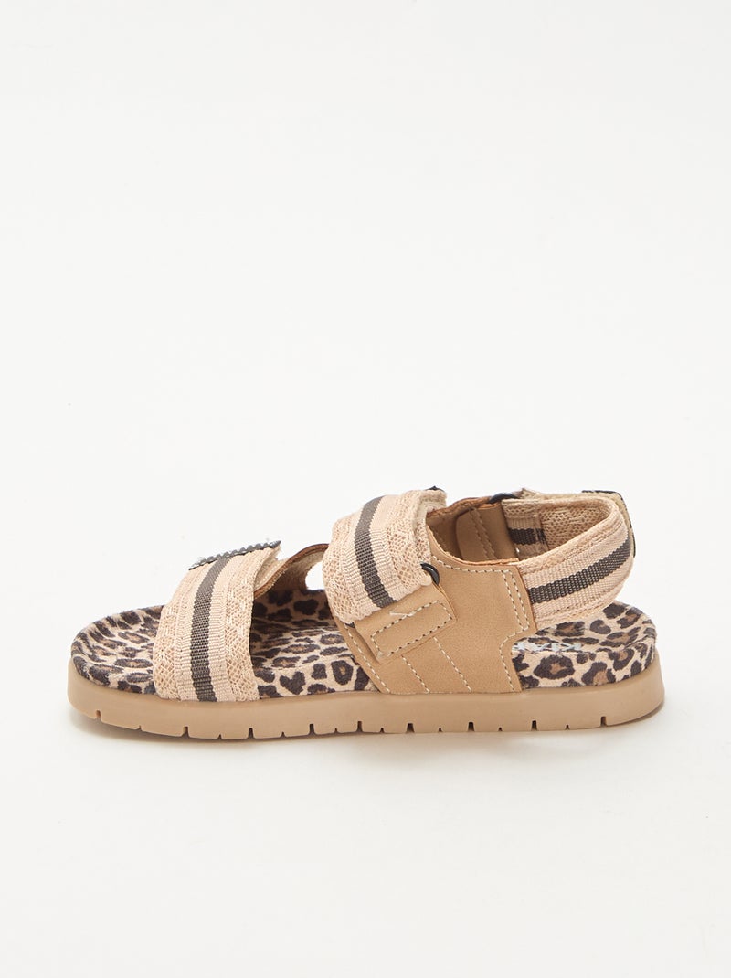 Sandálias com velcro leopardo Bege - Kiabi