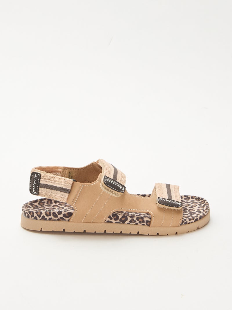 Sandálias com velcro leopardo Bege - Kiabi