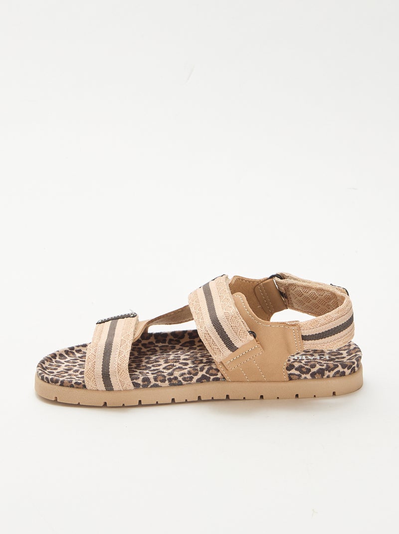 Sandálias com velcro leopardo Bege - Kiabi