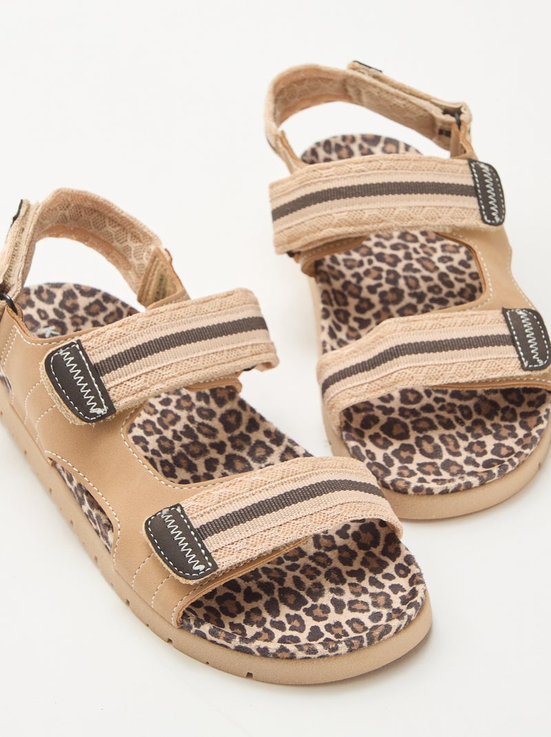 Sandálias com velcro leopardo Bege - Kiabi